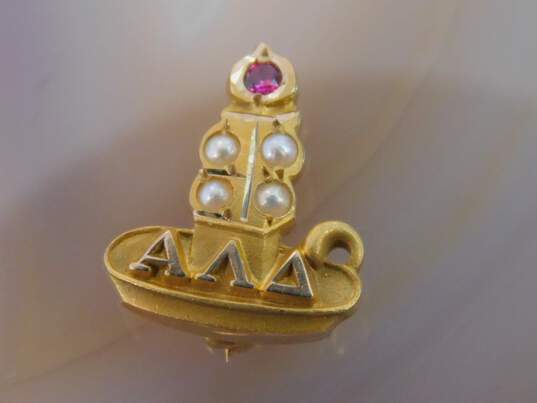 10K Gold Pink Spinel & Seed Pearls Alpha Lambda Delta Honor Society Pin 1.3g image number 2