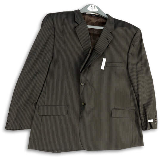 NWT Mens Brown Pinstripe Long Sleeve Notch Lapel Two Button Blazer Size 60R image number 1
