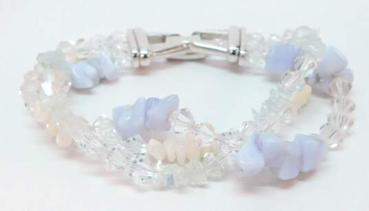 Swarovski Crystal Blue Lace Agate Aquamarine Mother Of Pearl & Crystal Multi Strand Necklace & Bracelet 94.2g image number 7