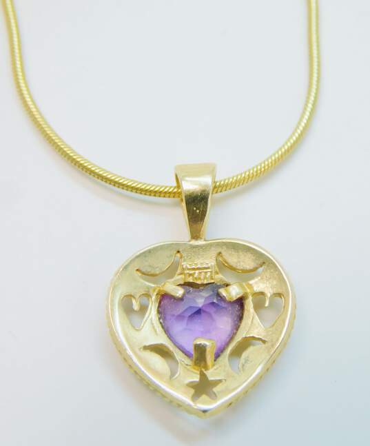 14K Yellow Gold Amethyst Heart Pendant Necklace 5.0g image number 4