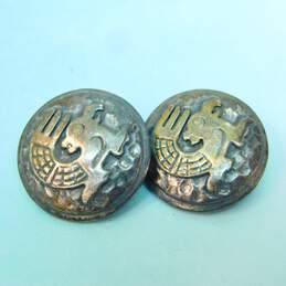 VNTG Coro Silver Tone Mayan Aztec-Inspired Clip-On Disc Earrings 18.2g