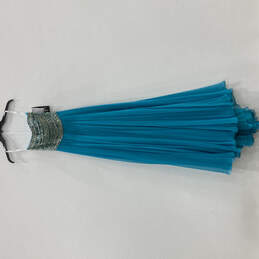 NWT Womens Blue Strapless Back Zip Rhinestone Pleated Maxi Dress Size 00