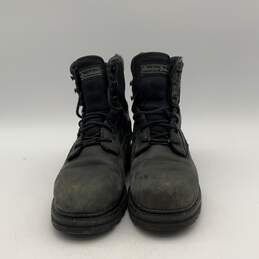 Mens 94100 Black Leather Lace-Up Round Toe Ankle Biker Boots Size 10.5