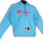Womens Pink Blue Long Sleeve Drawstring Pullover Hoodie Size X-Small image number 3