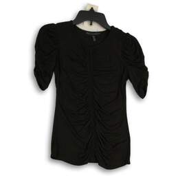 White House Black Market Womens Black Ruched Puff Sleeve Blouse Top Size XXS