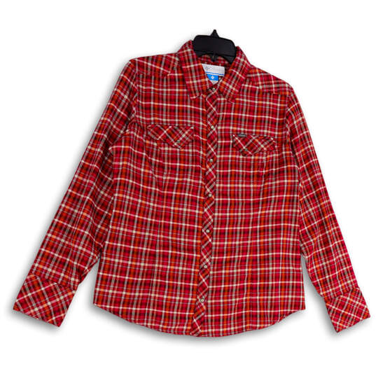 Mens Multicolor Plaid Spread Collar Long Sleeve Pocket Button-Up Shirt Sz L image number 1
