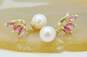 Romantic 14k Yellow Gold Pink Spinel & Pearl Drop Earrings 2.2g image number 3