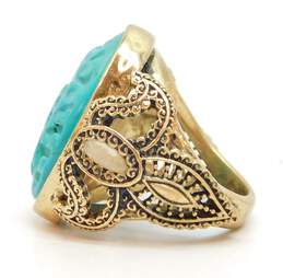 Barse Brass Carved Faux Turquoise & Shell Cabochons Scrolled Chunky Ring 15.1g alternative image
