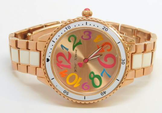 Betsey Johnson Crystal Flower Earrings & Rose Gold Tone Watch image number 4