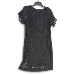NWT Womens Black Embellished Short Sleeve Round Neck A-Line Dress Size 16