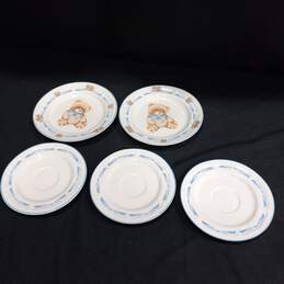 5pc Set of Vintage Tienshan Stoneware Theadore Bear Plates