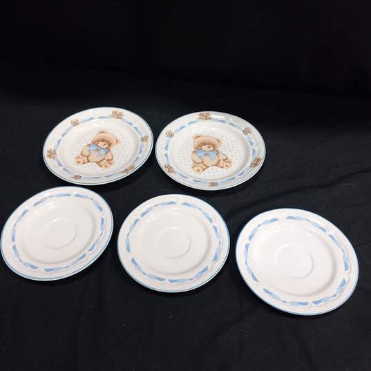 5pc Set of Vintage Tienshan Stoneware Theadore Bear Plates image number 1