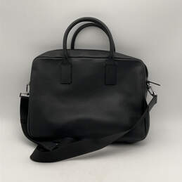 Womens Black Leather Detachable Strap Double Handle Laptop Bag alternative image