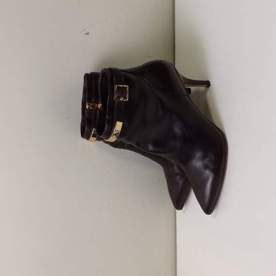 Michael Kors Women's Brown Leather Side Zip Buckle Accent High Heel Booties Size 8M image number 1