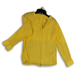 Womens Yellow Split Neck Long Sleeve Regular Fit Blouse Top Size Large