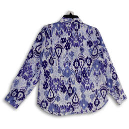 Womens Blue White Ikat Collared Long Sleeve Button-Up Shirt Size 8/10 alternative image