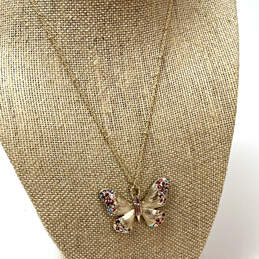 Designer Betsey Johnson Gold-Tone Link Chain Butterfly Pendant Necklace
