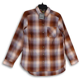 NWT Womens Multicolor Plaid Rusted Honey Long Sleeve Button-Up Shirt Size M