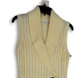 Womens Beige Knitted Sleeveless Shawl Collar Pullover Sweater Dress Size M alternative image