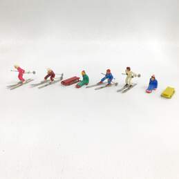 Christopher Radko Shiny Brite Sparkle Town Downhill Skiers Metal Figurines IOB alternative image
