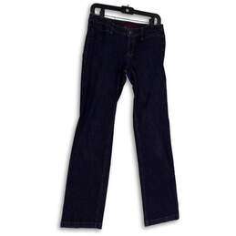 Womens Blue Denim Medium Wash Pockets Regular Fit Straight Jeans Size 4