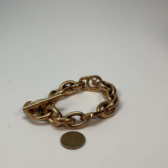 Designer Michael Kors Gold-Tone MK Logo Toggle Classic Link Chain Bracelet image number 2