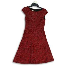 Womens Red Printed Round Neck Cap Sleeve Back Zip Fit & Flare Dress Size 2