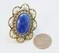 Barse Brass Lapis Lazuli Oval Cabochon Scalloped Statement Ring 17.6g image number 4