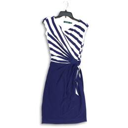 Lauren Ralph Lauren Womens White Blue Striped Sleeveless Wrap Dress Size 2