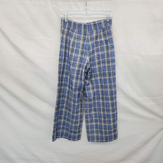 Zara Blue Plaid Patterned High Rise Wide Leg Trouser Pant WM Size XS image number 1