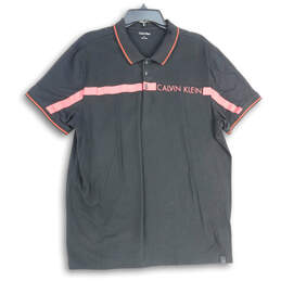 Mens Black Spread Collar Short Sleeve Golf Polo Shirt Size X-Large