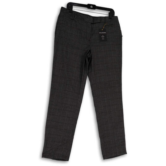 NWT Womens Gray Plaid Flat Front Pockets Straight Leg Dress Pants Size 12 image number 1