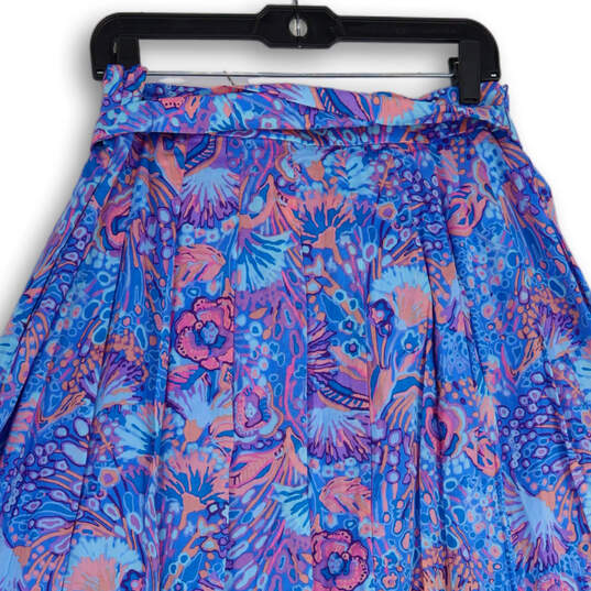 NWT Womens Pink Blue Floral Pleated Front Knot Maxi Skirt Size 12 image number 4