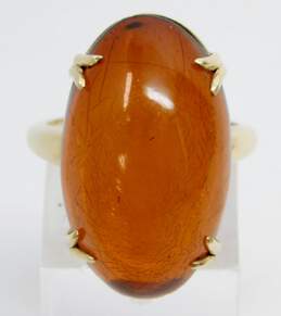 14K Gold Amber Cabochon Oval Ring 5.6g