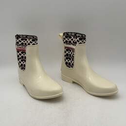 Coach Womens White Brown Signature Print Rubber Pull-On Rain Boots Size 8