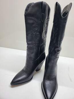 ISNOM Black Faux Leather Cowboy Boots Women's Size 8 alternative image