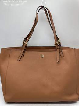 Tory Burch Womens Brown Leather Inner Pocket Double Strap Tote Handbag