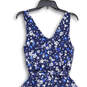 Womens Blue Floral Sleeveless Belted Midi Fit And Flare Dress Size 12 image number 4