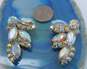 Vintage Aurora Borealis Rhinestone Statement Necklace & Chunky Gold Tone Clip On Earrings 63.8g image number 6