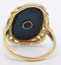 Vintage 10k Yellow Gold Scrolled Onyx Centered Diamond Accent Ring 3.2g image number 5