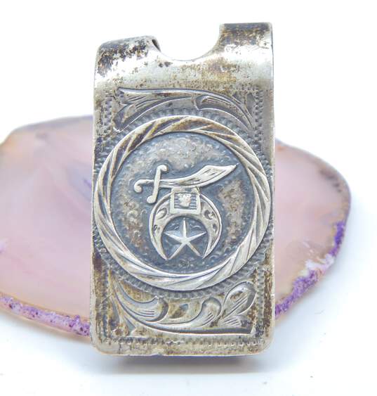 Vintage Taxco Mexico 925 Freemason Sword Moon & Star Etched Filigree Money Clip 20.8g image number 2
