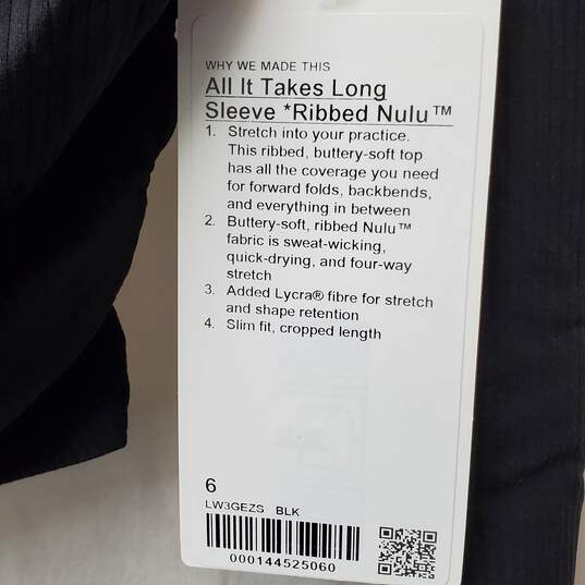 Lululemon Activewear Black Ribbed Nulu Top Size 6 image number 4