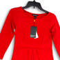 NWT Womens Red Pleated 3/4 Sleeve Round Neck Pullover Sheath Dress Size 1 image number 3