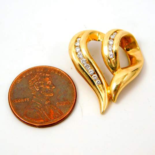 14K Yellow Gold 0.25 CTTW Diamond Ribbon Heart Pendant 4.5g image number 7