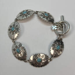 Designer Lucky Brand Silver-Tone Turquoise Stone Engraved Chain Bracelet alternative image