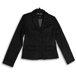 Womens Black Notch Lapel Long Sleeve Flap Pocket Four Button Blazer Size S