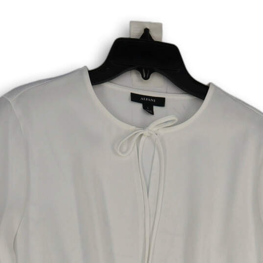 NWT Womens White Tie Neck Long Sleeve Smocked Peplum Blouse Top Size L image number 3