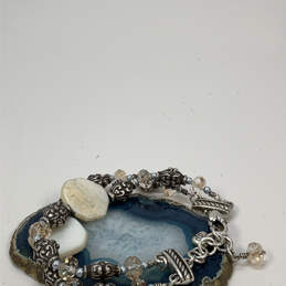 Designer Brighton Silver-Tone Double Strand Oval Stone Beaded Bracelet