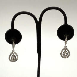 Designer Givenchy Silver-Tone Crystal Rhinestone Teardrop Dangle Earrings