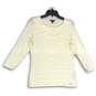 Womens White Long Sleeve Round Neck Front Cut Out Pullover Sweater Size M image number 1